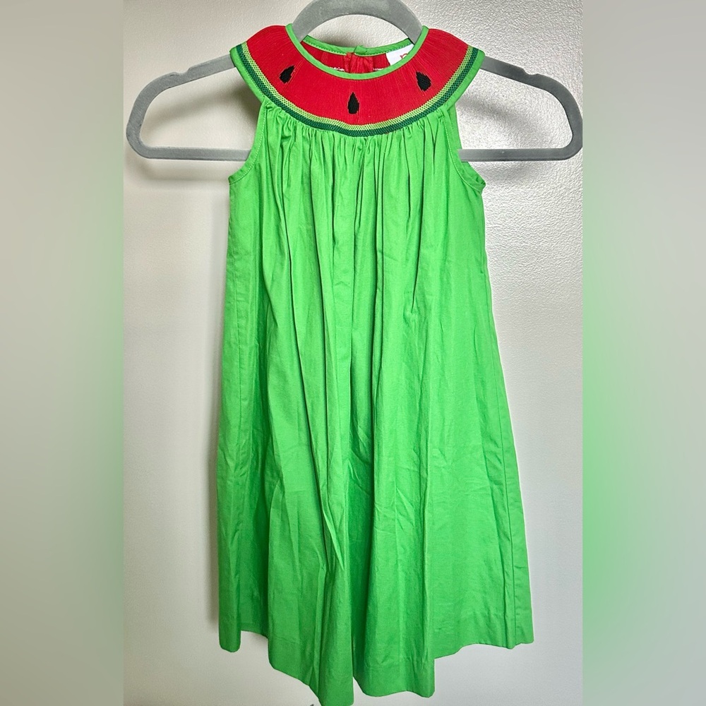 EUC Mom & Me Green Smocked Watermelon Dress Sz 2T Summer